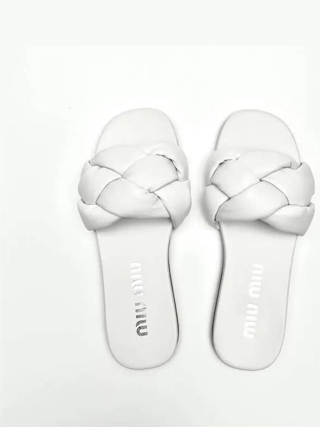 Women's Nappa Quilted Padded Leather Slippers White - MIU MIU - BALAAN.