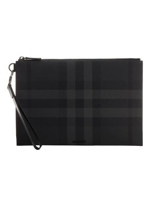 Check Large Zip Pouch Clutch Bag Charcoal - BURBERRY - BALAAN 1
