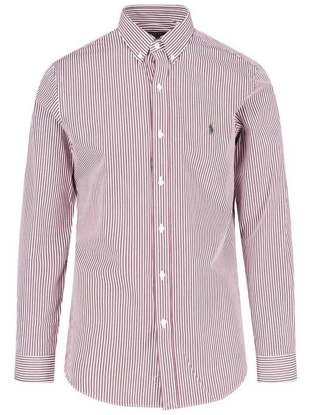 Logo Embroidered Striped Long Sleeve Shirt Red - POLO RALPH LAUREN - BALAAN 1