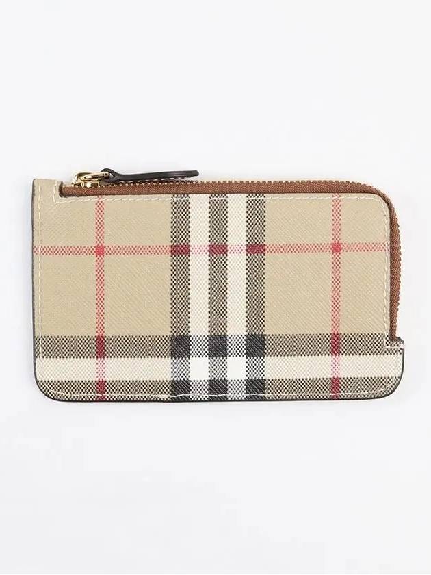 Vintage Check Leather Zipper Card Wallet Archive Beige Tan - BURBERRY - BALAAN 2