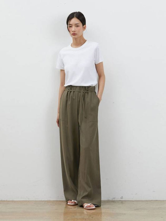 Linen wide string long pants khaki - RYUL+WAI: - BALAAN 2
