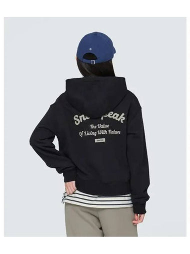 Women s Lettering Semi Cropped Hooded Sweatshirt Black S24FWFHD63 - SNOW PEAK - BALAAN 1