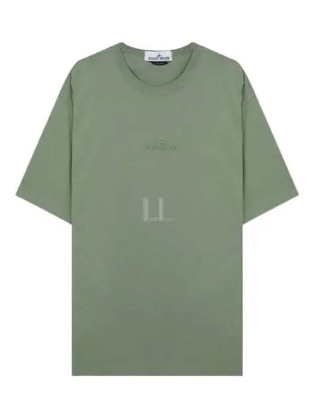 Micro Embroidered Logo Cotton Jersey Short Sleeve T-Shirt Sage Green - STONE ISLAND - BALAAN 2