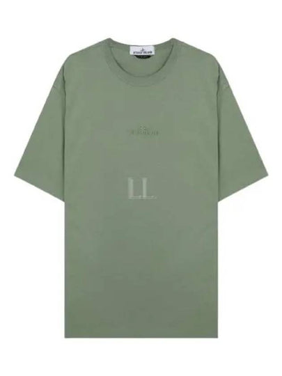 Micro Embroidered Logo Cotton Jersey Short Sleeve T-Shirt Sage Green - STONE ISLAND - BALAAN 2