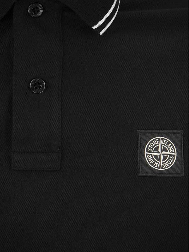 Stretch Cotton Pique Short Sleeve Polo Shirt Black - STONE ISLAND - BALAAN 5