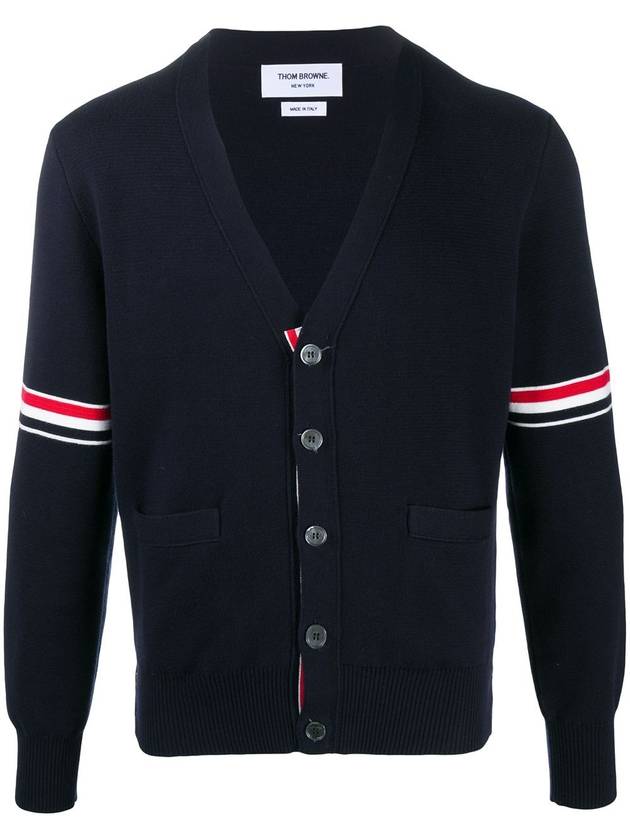 Milano Stitch Sprite Armband Cotton V-neck Cardigan Navy - THOM BROWNE - BALAAN 3