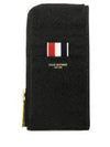 Stripe Zip Around Pebble Grain Leather Card Wallet Black - THOM BROWNE - BALAAN 2