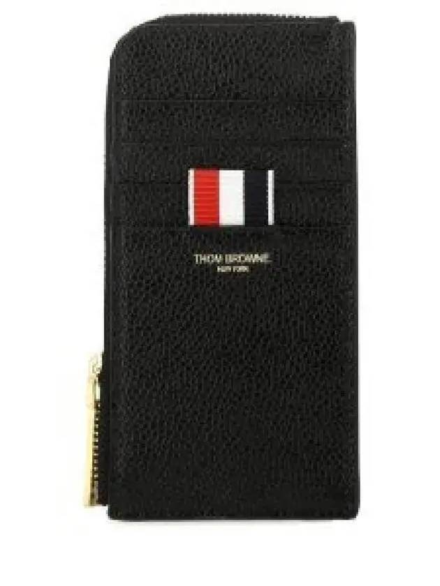 Stripe Zip Around Pebble Grain Leather Card Wallet Black - THOM BROWNE - BALAAN 2