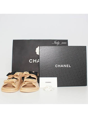 Ribbon Flower Lambskin Velcro Sandals Beige G40138 X01000 0T493 - CHANEL - BALAAN 1