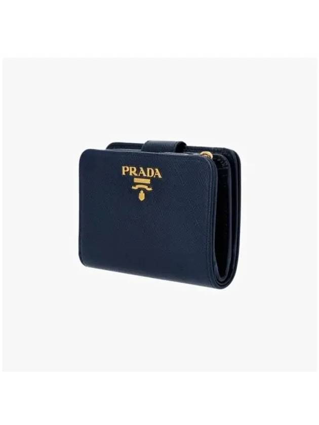 Logo Saffiano Leather Half Wallet Navy - PRADA - BALAAN 4