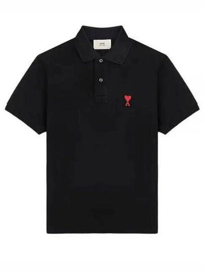 De Coeur Heart Short Sleeve Polo Shirt Black - AMI - BALAAN 2