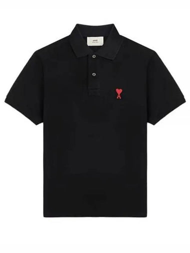 De Coeur Heart Short Sleeve Polo Shirt Black - AMI - BALAAN 1