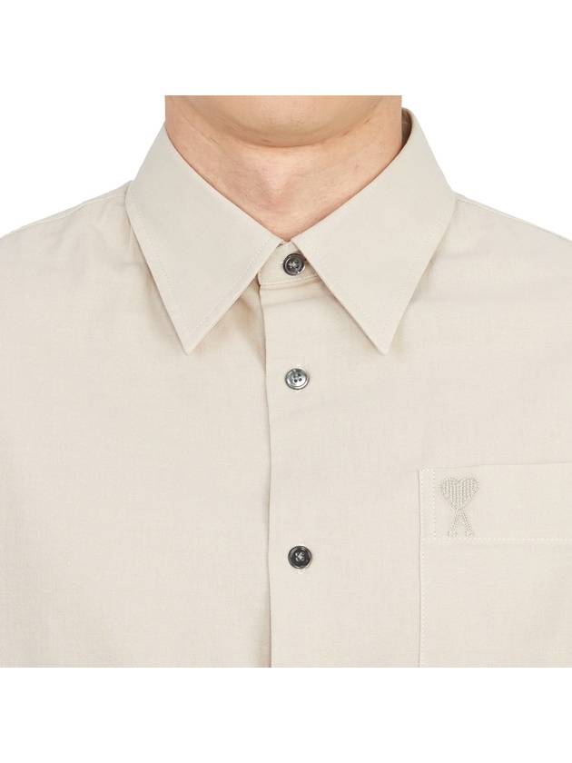 Embroidered Logo Short Sleeve Shirt Beige - AMI - BALAAN 6