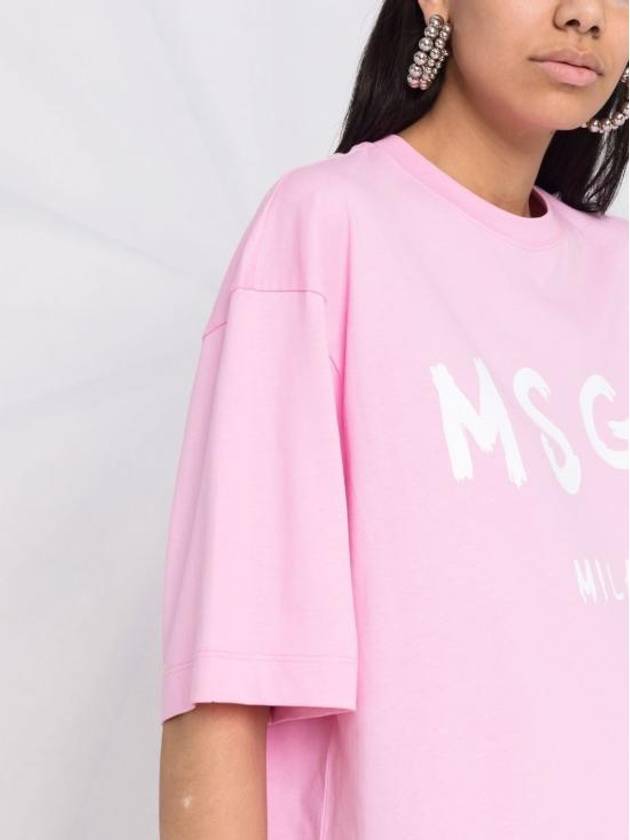 Milano Brushed Logo Short Sleeve Short Dress Pink - MSGM - BALAAN 3