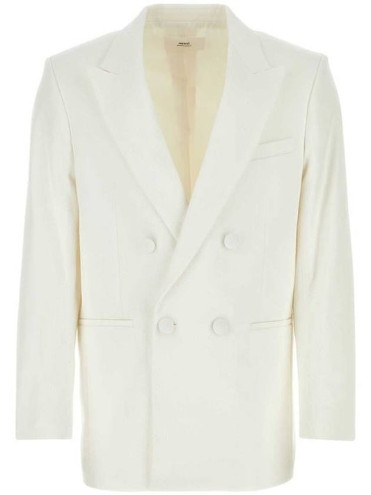 Double Brested Tailored Jacket White - AMI - BALAAN 1