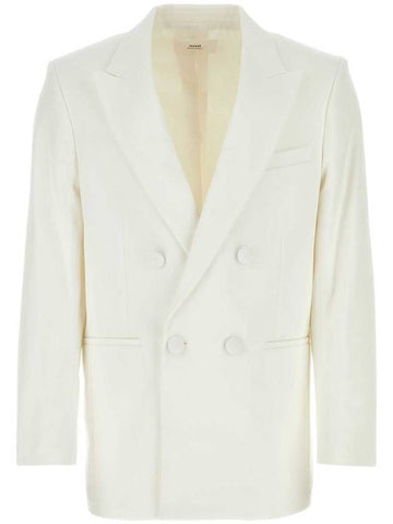 Double Brested Tailored Jacket White - AMI - BALAAN 1