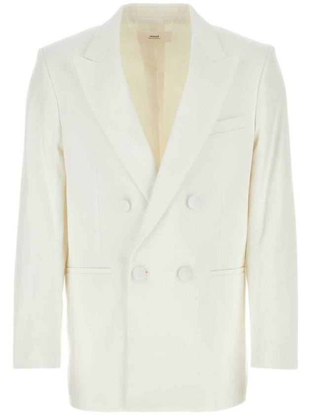 Double Brested Tailored Jacket White - AMI - BALAAN 1