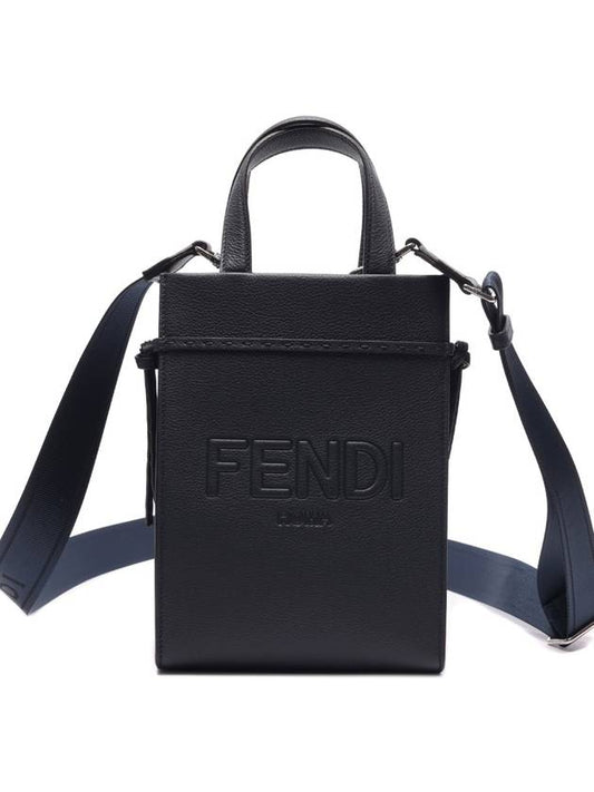 Mini Logo Leather Tote Bag Navy - FENDI - BALAAN 2