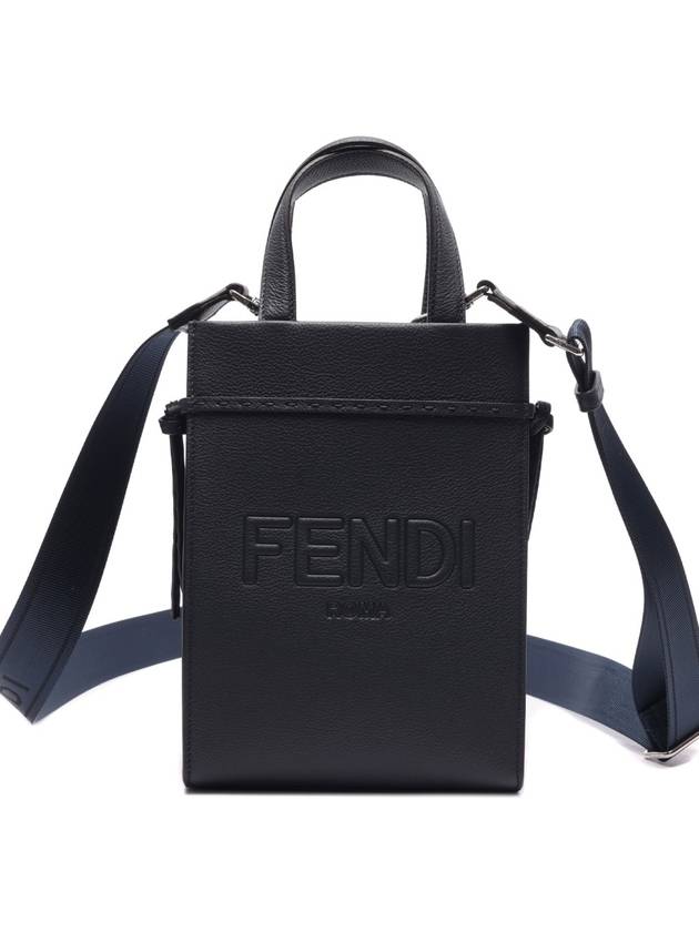 Mini Logo Leather Tote Bag Navy - FENDI - BALAAN 3