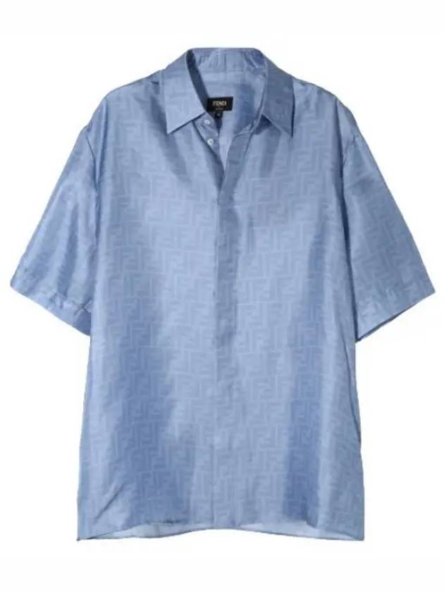 Men's FF Motif Silk Short Sleeve Shirt Blue - FENDI - BALAAN 2