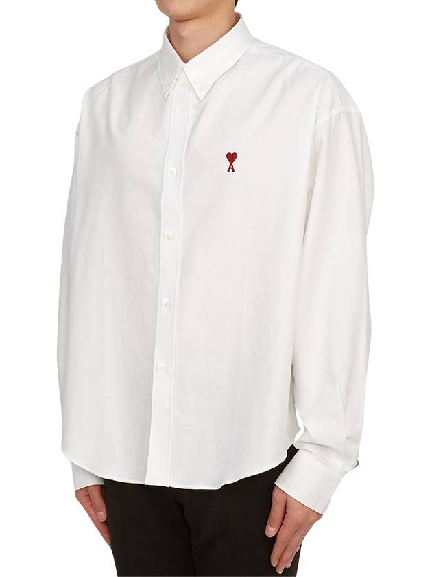 Button Down Boxy Fit Oxford Long Sleeve Shirt Natural White - AMI - BALAAN 3