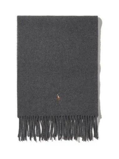 Fringe virgin wool scarf dark gray - POLO RALPH LAUREN - BALAAN 1