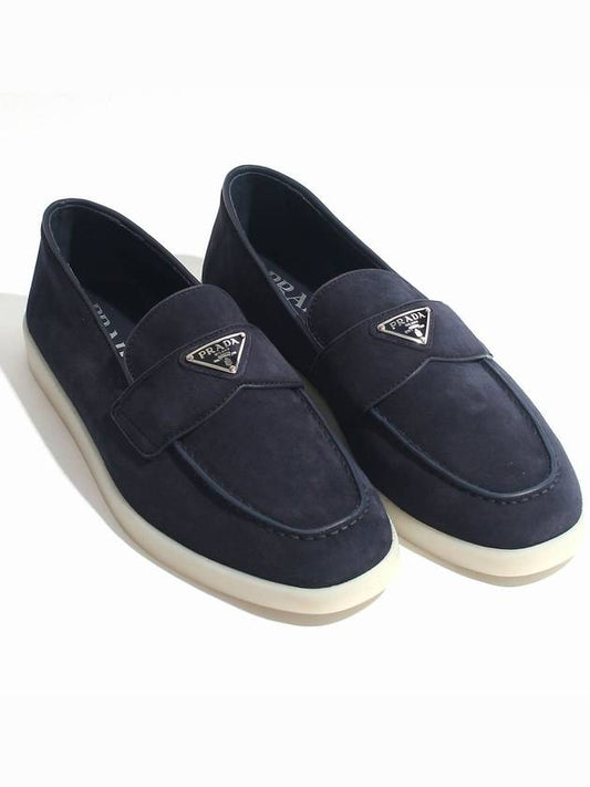 Triangle Logo Suede Loafers Navy - PRADA - BALAAN 2