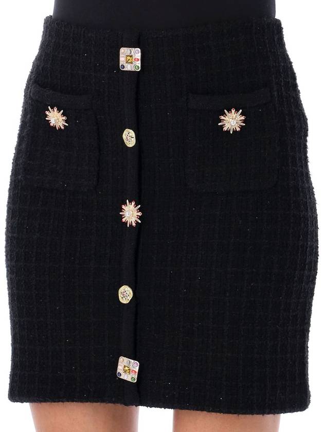 Women's Jewel Button Knit H-Line Skirt Black - SELF PORTRAIT - BALAAN 4