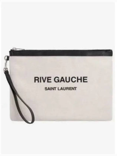 Rive Gauche Linen Clutch Bag White - SAINT LAURENT - BALAAN 2