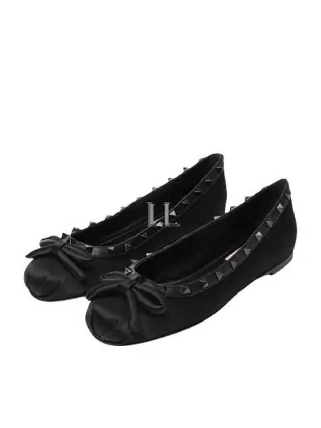 Rockstud Bow Detail Ballerina Flats Shoes Black - VALENTINO - BALAAN 2