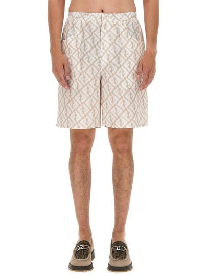 Logo Monogram Linen Bermuda Shorts Beige - FENDI - BALAAN 2