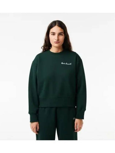 Women s Rene Overfit Crew Neck Sweatshirt Deep Green - LACOSTE - BALAAN 1