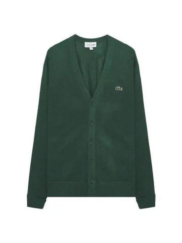 Relaxed Fit Button Wool Cardigan Green - LACOSTE - BALAAN 1