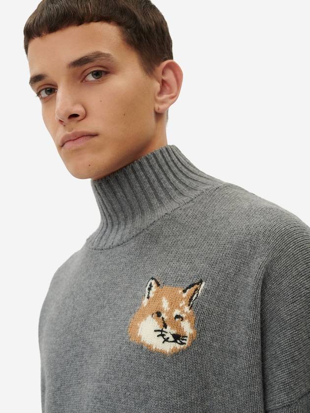 Men's Fox Head Patch Oversized Wool Turtleneck Grey - MAISON KITSUNE - BALAAN 9