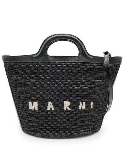 Leather Raffia Tropicalia Tote Bag Black - MARNI - BALAAN 2