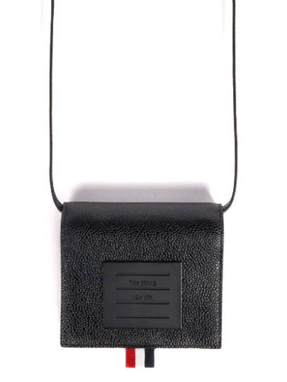 Brass Label Leather Shoulder Strap Half Wallet Black - THOM BROWNE - BALAAN 2