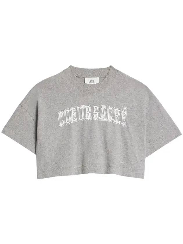 Logo Crop Short Sleeve T-shirt Grey - AMI - BALAAN 1