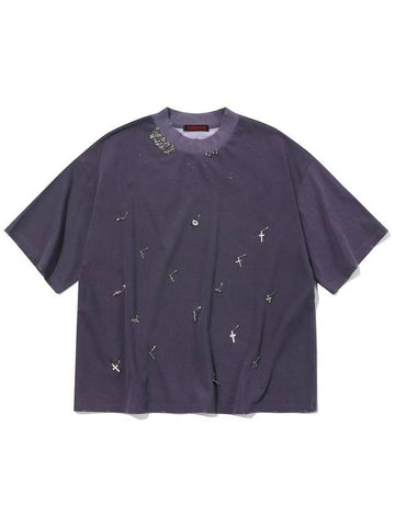 PIERCING PIGMENT CROSS T SHIRT DARK PURPLE - KEEMHII - BALAAN 1