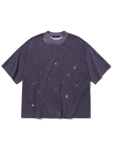 PIERCING PIGMENT CROSS T SHIRT DARK PURPLE - KEEMHII - BALAAN 1