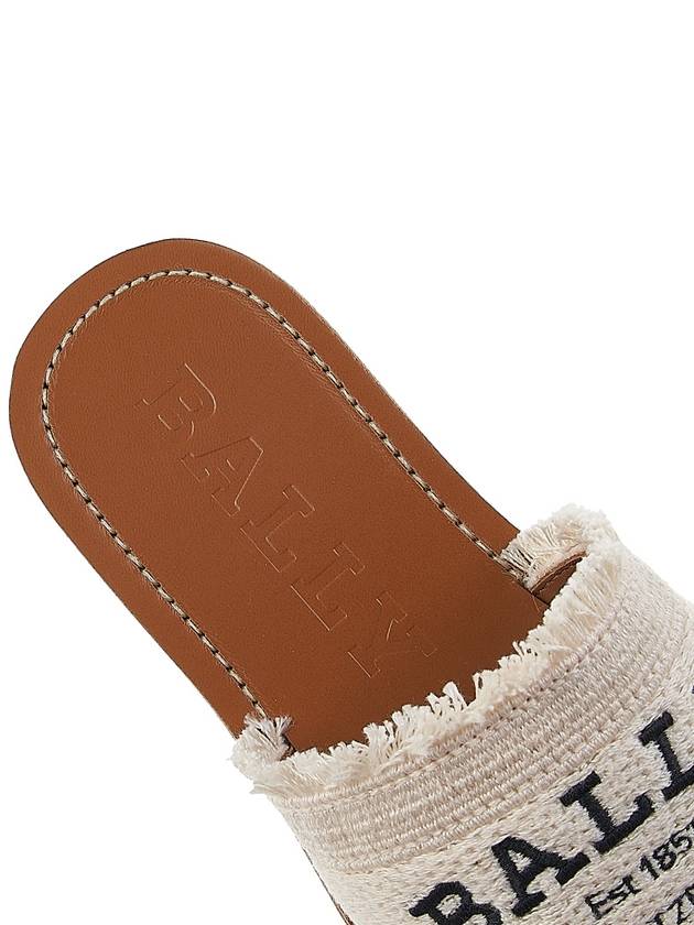 Embroidered Logo Bianca Flat Fabric Slippers Beige - BALLY - BALAAN 8