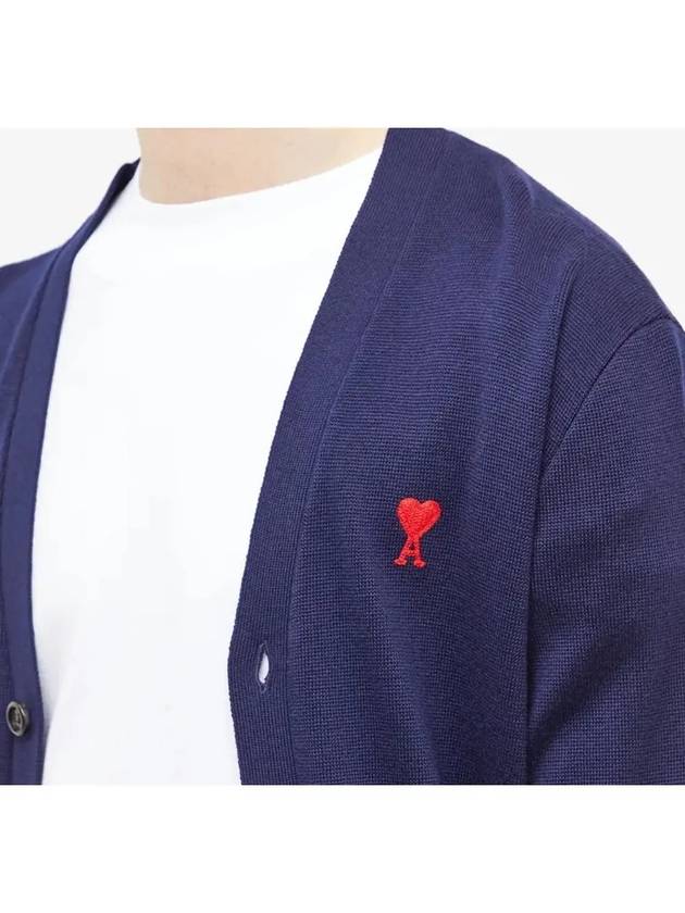 Small Heart Logo Wool Cardigan Navy - AMI - BALAAN 6