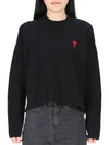 Red ADC Chain Stitch Heart Logo Knit Top Black - AMI - BALAAN 2