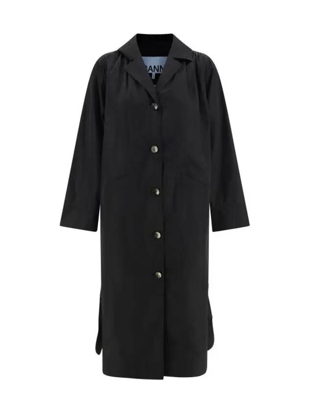 Women's Summer Tech V-Neck Button Closure Single Coat Black - GANNI - BALAAN 1