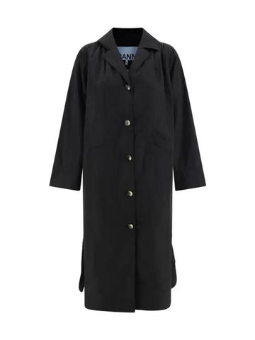 Women's Summer Tech V-Neck Button Closure Single Coat Black - GANNI - BALAAN 1