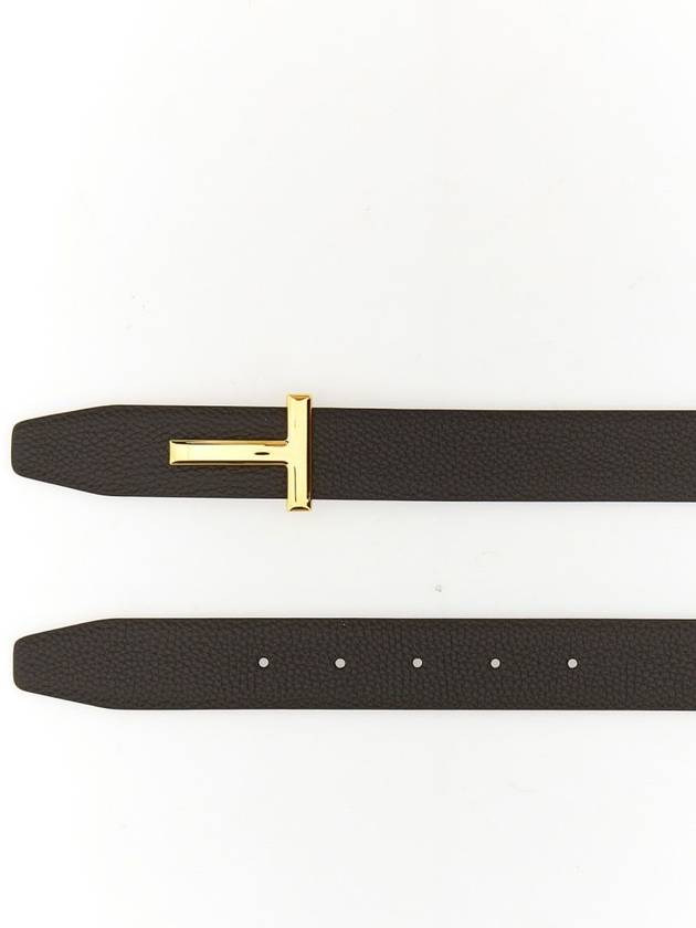 T Logo Reversible Leather Belt Black Brown - TOM FORD - BALAAN 4