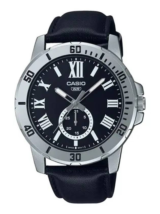 Men's Leather Wrist Watch MTP VD200L 1B - CASIO - BALAAN 2