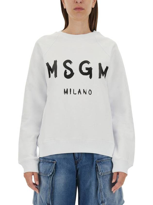 Women's Brushed Logo Crew Neck Sweatshirt White - MSGM - BALAAN 2