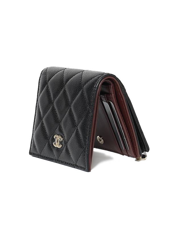 Calfskin Plain Folding Wallet Logo Folding Wallets Black - CHANEL - BALAAN 3