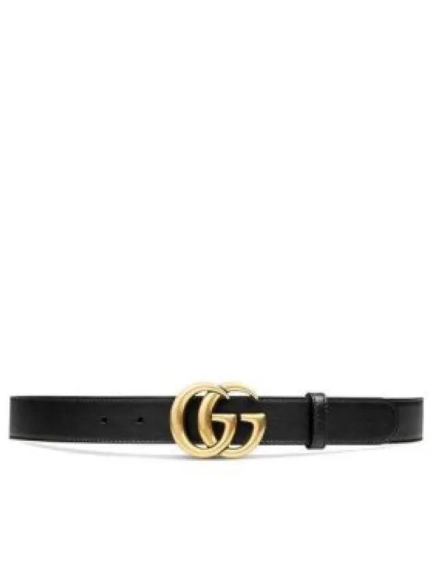 Men's GG Marmont Double G Buckle Gold Hardware Leather Belt Black - GUCCI - BALAAN 2