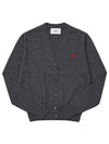 Red Heart Logo Merino Wool Cardigan Heather Grey - AMI - BALAAN 3